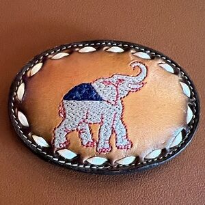 Vintage Tony Lama leather Embroidered Elephant Belt Buckle